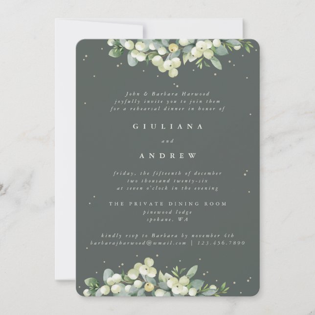 Convite Ensaio de Casamento Gray Green Snowberry+Eucalyptu (Frente)