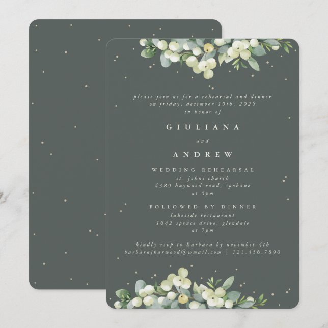 Convite Ensaio de Casamento Gray Green Snowberry+Eucalyptu (Frente/Verso)