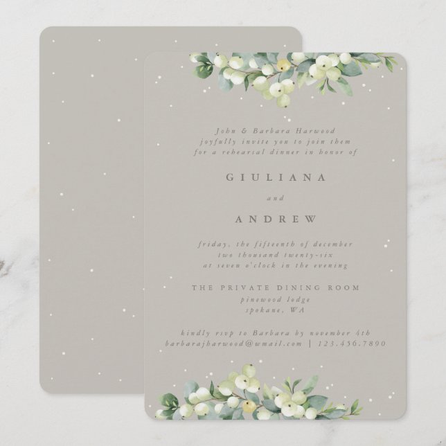 Convite Ensaio de Casamento Greige Snowberry+Eucalipto (Frente/Verso)