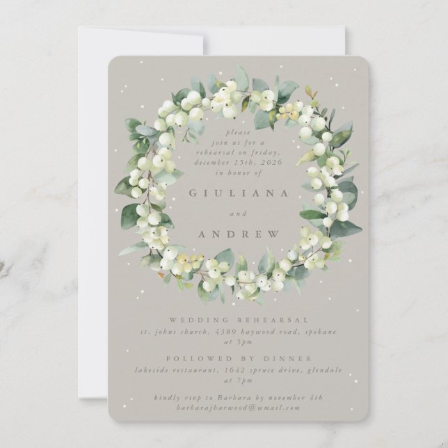 Convite Ensaio de Casamento Greige Snowberry+Eucalipto (Frente)