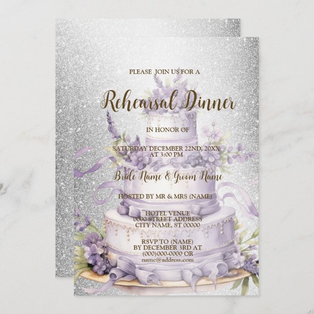 Convite Ensaio De Casamento Janta Lavanda De Bolo Floral (Frente/Verso)