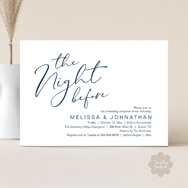 Convite Ensaio De Casamento Janta Na Noite Anterior (The Night Before Romantic Modern Wedding Rehearsal Dinner Aesthetic Invites PDF Classy Navy Blue)