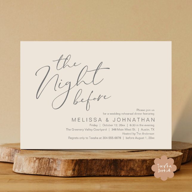 Convite Ensaio De Casamento Janta Na Noite Anterior (The Night Before Romantic Modern Wedding Rehearsal Dinner Aesthetic Invites PDF Classy Cream Grey)