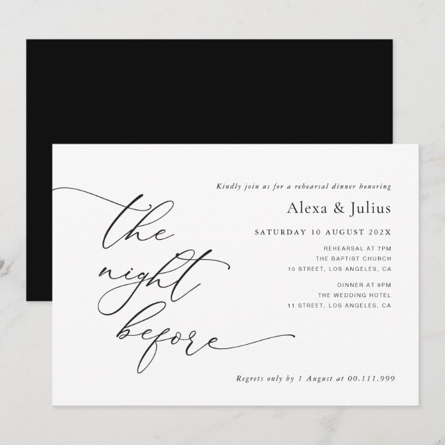 Convite Ensaio De Casamento Preto-Branco Com Letras Modern (Frente/Verso)