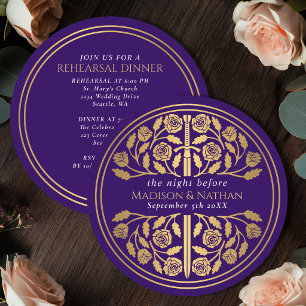 Convite Ensaio de Casamento Real com Espada de Ouro Roxo 
