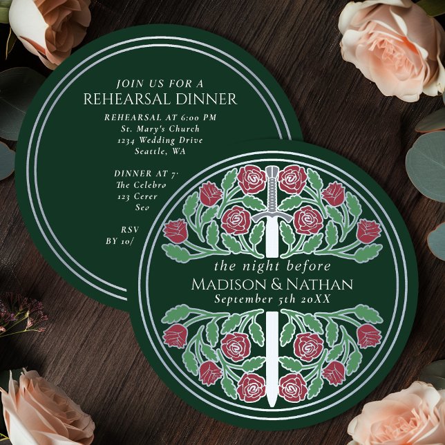 Convite Ensaio de Casamento Real com Espada Prateada Verde (Criador carregado)