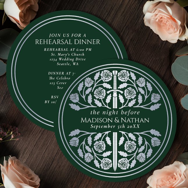 Convite Ensaio de Casamento Real com Espada Prateada Verde (Criador carregado)