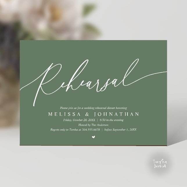 Convite Ensaio de Casamento Romântico Moderno Jantar Dança (Modern Romantic Rehearsal Wedding Dinner Dancing Invitation Card in Sage Green)
