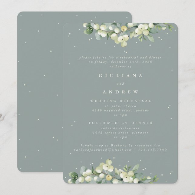 Convite Ensaio de Casamento Seafoam Snowberry+Eucalipto (Frente/Verso)