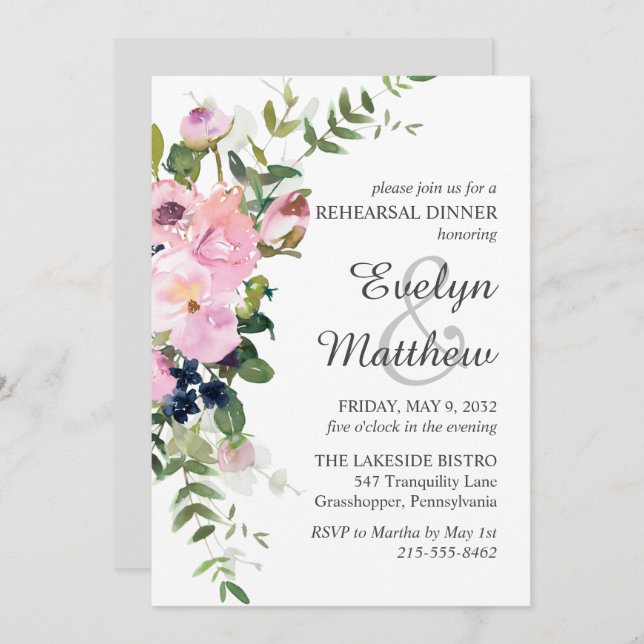 Convite Ensaio de Cinzas de Buquê Floral Rosa Rosa-Rosa Es (Frente/Verso)