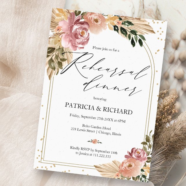 Convite Ensaio de Jantar de Casamento Floral Boho Chic (Criador carregado)