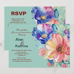 Convite Ensaio de Jantar de Casamento Floral Ousado em Ver