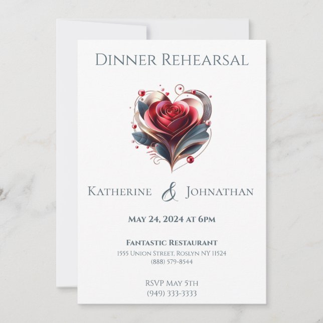 Convite Ensaio de Jantar de Casamento Moderno - Rosa em Fo (Frente)
