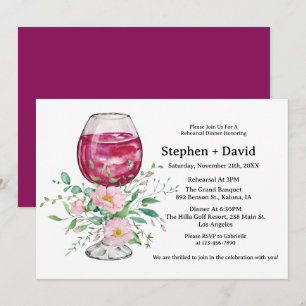 Convite Ensaio de Jantar Floral de Cálice de Vinho Aquarel