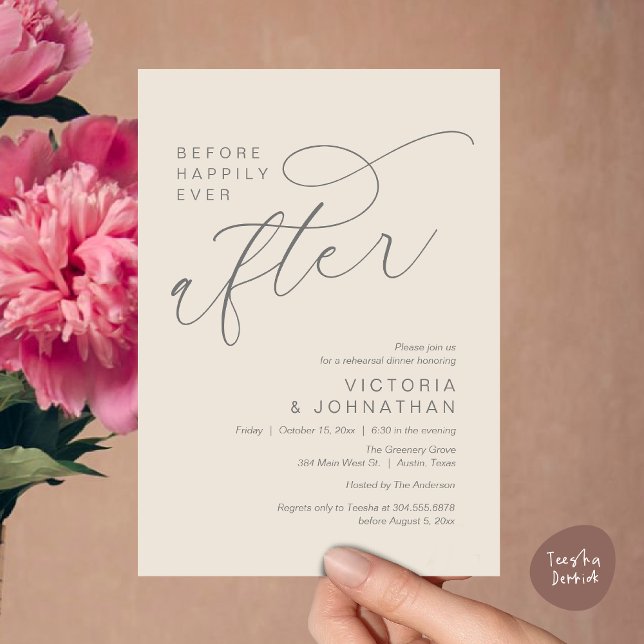 Convite Ensaio de Jantar Moderno Antes do Felizes para Sem (Modern Before Happily Ever After Romantic Rehearsal Dinner Invites Card PDF Aesthetic Cream Grey)