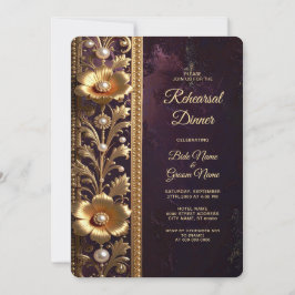 Convite Ensaio de Ornamento Floral Dourado com Pérolas