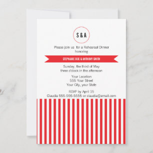 Convite Ensaio de padrão de listras brancas e vermelhas do