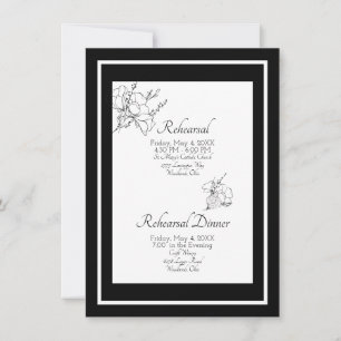 Convite Ensaio Elegante de Casamento Floral Negro e Branco