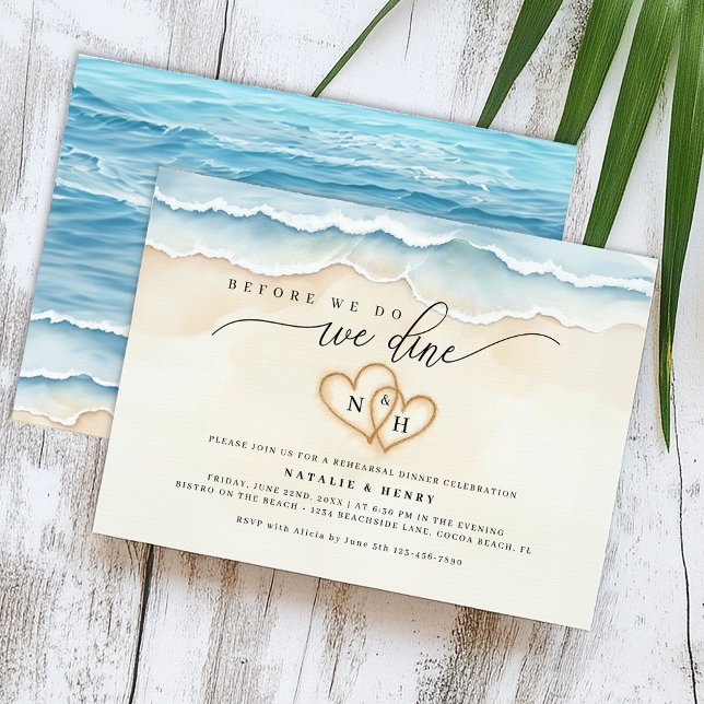 Convite Ensaio em Praia Janta Aquarela Oceano (Beach Wedding Rehearsal Dinner Invite)