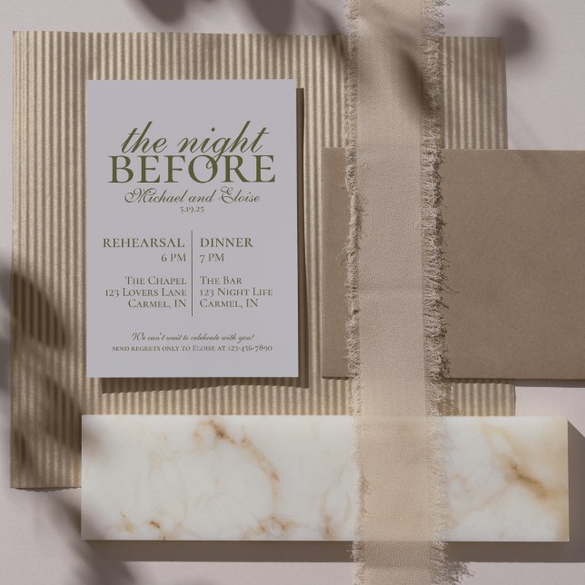 Convite Ensaio Na Noite Antes Do Casamento Verde Oliva  (Modern Elegant Mousse Brown Wedding Suite Theme with options to personalize for your special day.)