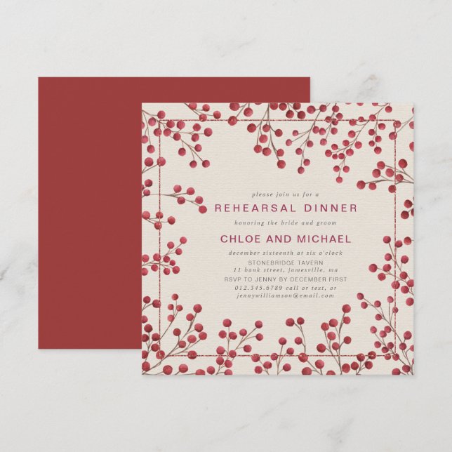 Convite Ensaio Russo de Casamento no inverno de Berry Verm (Frente/Verso)