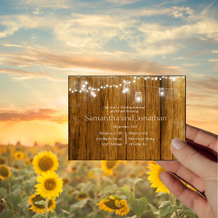 Convite Ensaio Rustic Wood Mason Jar Hang Lights