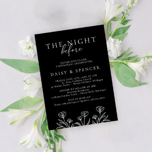Convite Ensaio Simples de Casamento Floral Moderno Negro