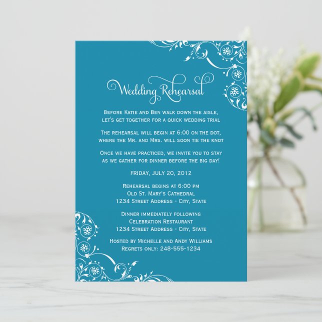 Convite Ensaios de Casamento Teal Blue Flourish (Em pé/Frente)