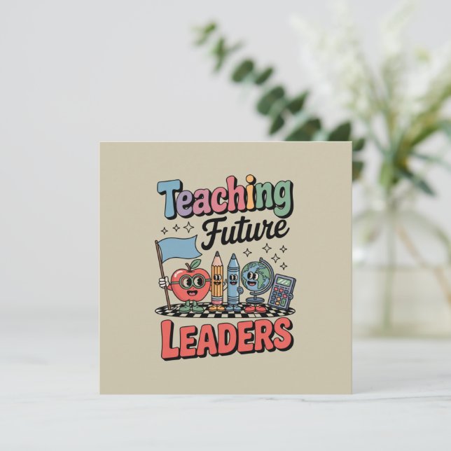 Convite Ensino Retro Líderes Futuros Professor Groovy (Em pé/Frente)