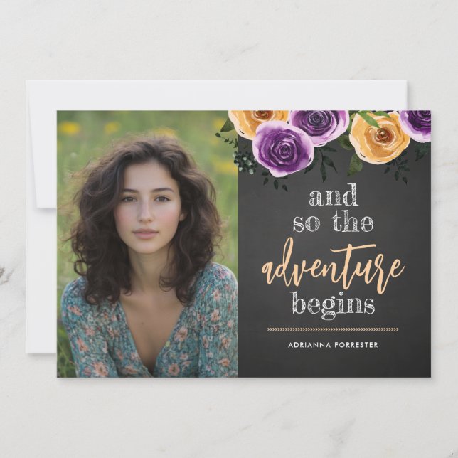 Convite Então A Aventura Começa A Foto De Formando Floral (Frente)