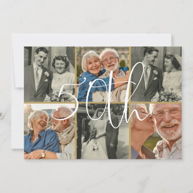 Convite Então e Agora 6 Fotos 50º Aniversário de Casamento (Frente)