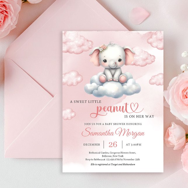 Convite Então, elefante de bebê giro em amendoim de nuvem (So Cute baby elephant on cloud little peanut Invitation)