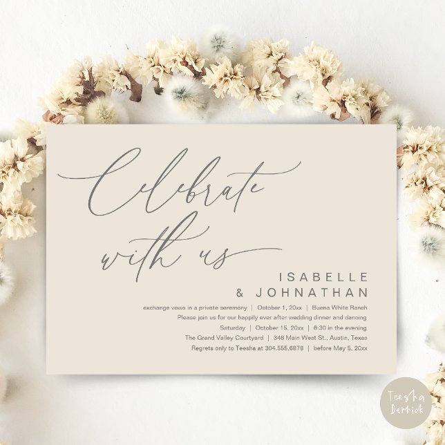 Convite Então, Nós Elogiamos, Partido Janto Romântico de C (Romantic Wedding Dinner Party, Celebrate with us Lunch Brunch Modern Invites Card  PDF Cream Grey)