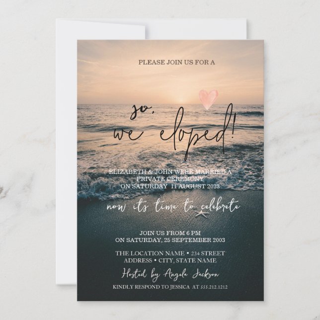 Convite Então nós fugimos, Casamento em Elopement na Praia (Frente)
