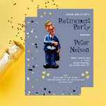 Convite Entidade de Aposentadoria Funny Funcionário<br><div class="desc">Reúna amigos, família e colegas de trabalho, para celebrar a aposentadoria de uma pessoa especial com esse Convite de festas de aposentadoria engraçado. Projetado com uma imagem de desenho animado do empresário, texto colorido, fundo e estrelas, este cartão é fácil de personalizar. Basta inserir seus detalhes em nosso modelo fácil,...</div>