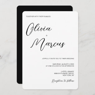 Convite Entourada de Casamento de Script Chic Preto Elegan
