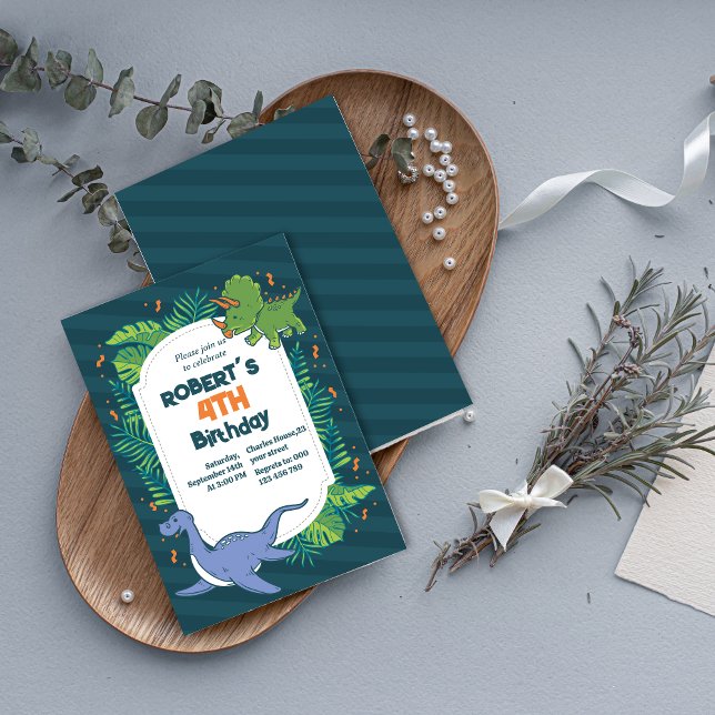 Convite Entra na diversão! Aniversário do Dinossauro Desen (Roar Into Fun Dinosaur Birthday Invitation)