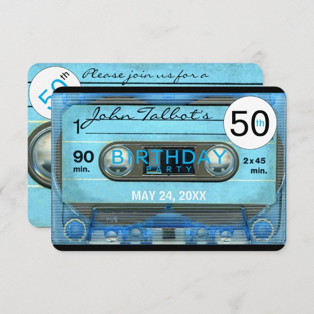 Convite Entrada de festa de aniversário 50ª Fita de Casset (Frente/Verso)