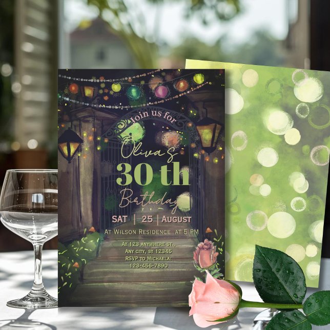 Convite Entrada Elegante com Luzes de Corda Aniversário de (Elegant Entrance with String Lights 30th Birthday Invitation)