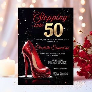 Convite Entrando nos 50 ANIVERSÁRIO Sapatos Vermelhos de S