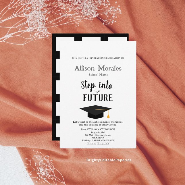 Convite Entre no Futuro Graduação Clássica Simples (Personalize your journey with our classic graduation invitation.)