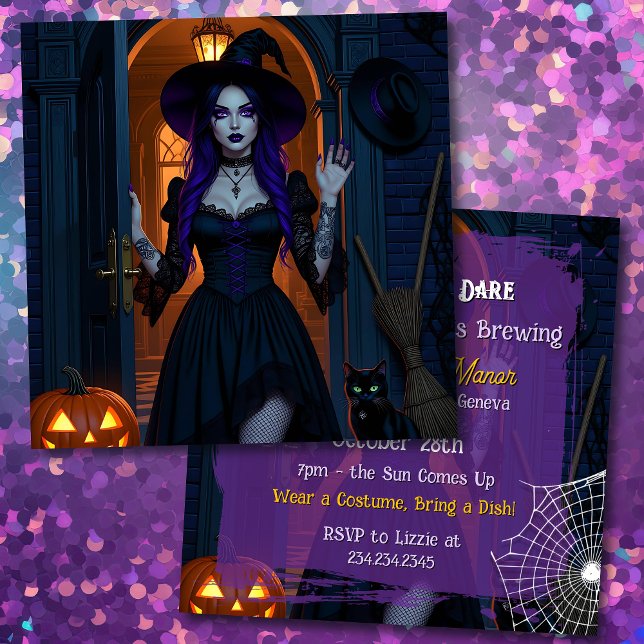 Convite Entre se você ousar | Festa Wicked Witch Halloween (Criador carregado)