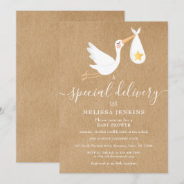 Convite Entrega Especial de Stork Rústico Chuva de Balinha