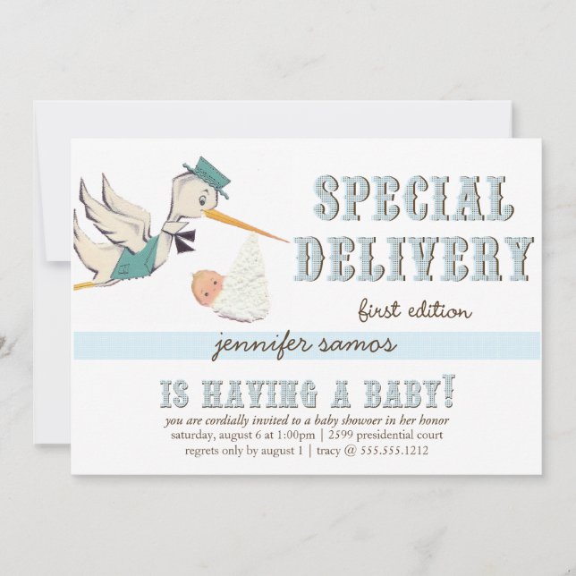 Convite Entrega Especial - Vintage Stork (Frente)