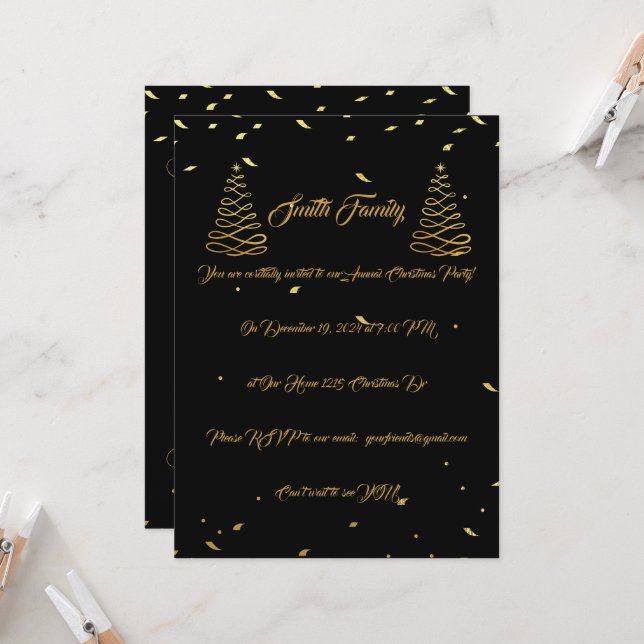 Convite Entretenimento de Natal Dourado e preto elegante (Frente/Verso In Situ)