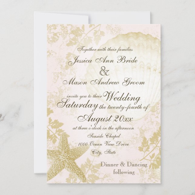 Convite Envelada Rosa Vintage à Beira-Mar (Frente)