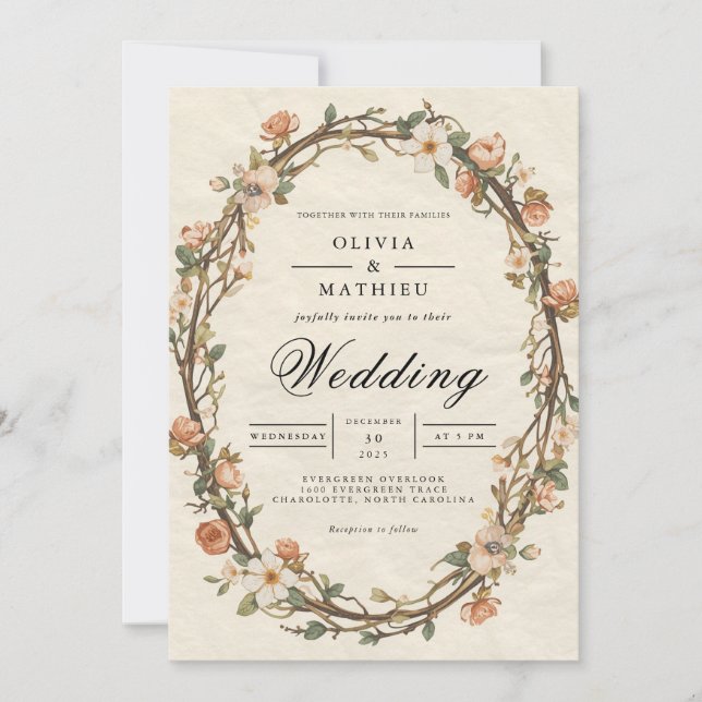 Convite Envelhecimento Bloom Oval Floral Casamento (Frente)