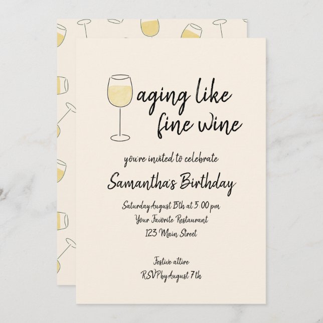 Convite Envelhecimento Como Vinho Belo Vinho Branco Vidro  (Frente/Verso)