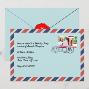 Convite Envelope de Correio Aéreo Vintage para Festa de An