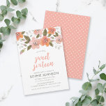 Convite Envio Floral Sweet De Peach Delicate Dezesseis<br><div class="desc">Este Convite de aniversário Delicate Floral Sweet 16 apresenta um delicado padrão de cor d'água floral e bolinhas de pêssego ao contrário. É um convite perfeito para uma primavera ou festa de aniversário de verão. Personalize este convite substituindo o texto do marcador de posição no modelo para adicionar suas informações....</div>